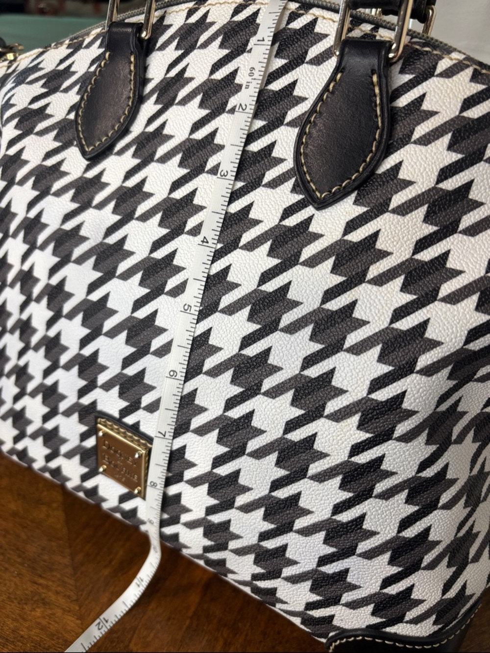 Dooney & Bourke Black and White Houndstooth Tote - Picture 15 of 16